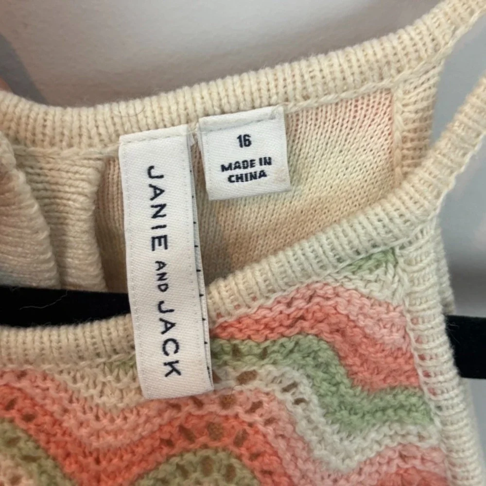 Janie & Jack Girls Orange Striped‎ Crochet Lined Dress Size 16 Spring Colorful